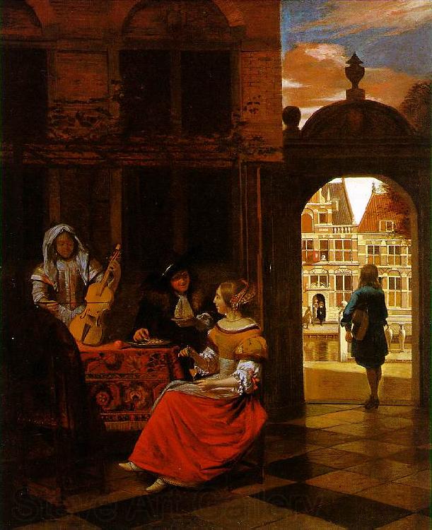 HOOCH, Pieter de Musical Party in a Courtyard sg Norge oil painting art